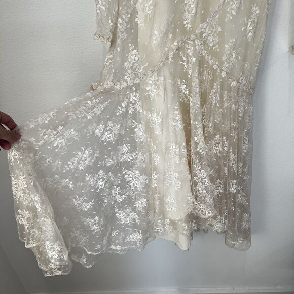 Gatsby Style Vintage Lace Sheer Dress Sz 7/8 Union Made In USA Dainty Fairy Chic - Picture 4 of 13